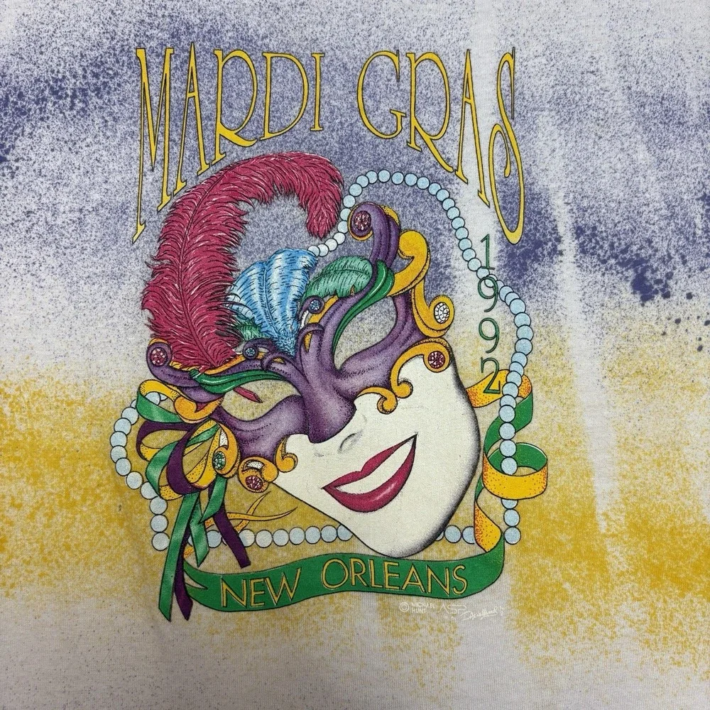 VTG 90s Michael Hunt Mardi Gras Shirt Airbrush Single Stitch New Orleans Youth